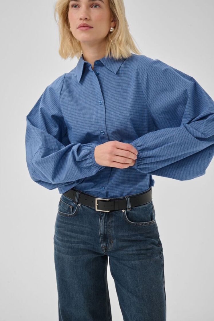 MWIlse Balloon Sleeve Shirt 109861 Clear Blue Check