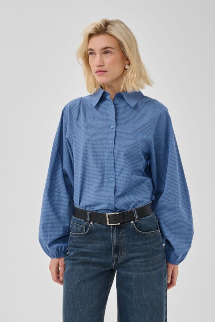 MWIlse Balloon Sleeve Shirt 109861 Clear Blue Check