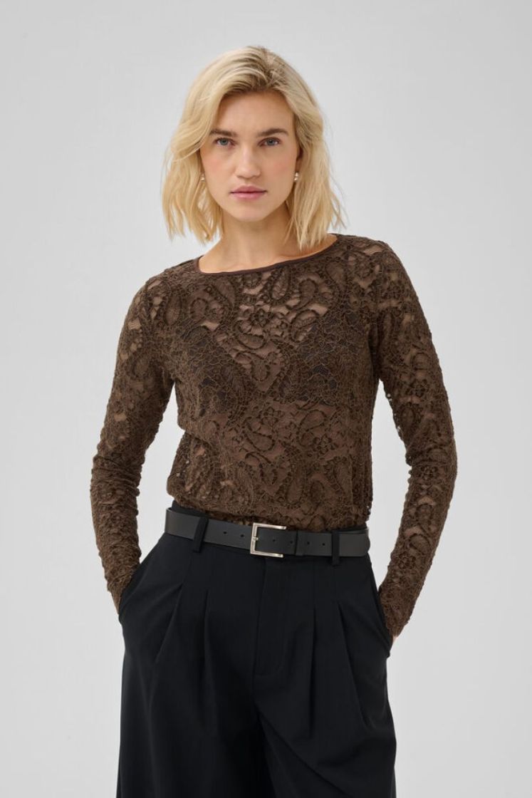 MWSalvi LS Lace Blouse 109828 Dark Brown