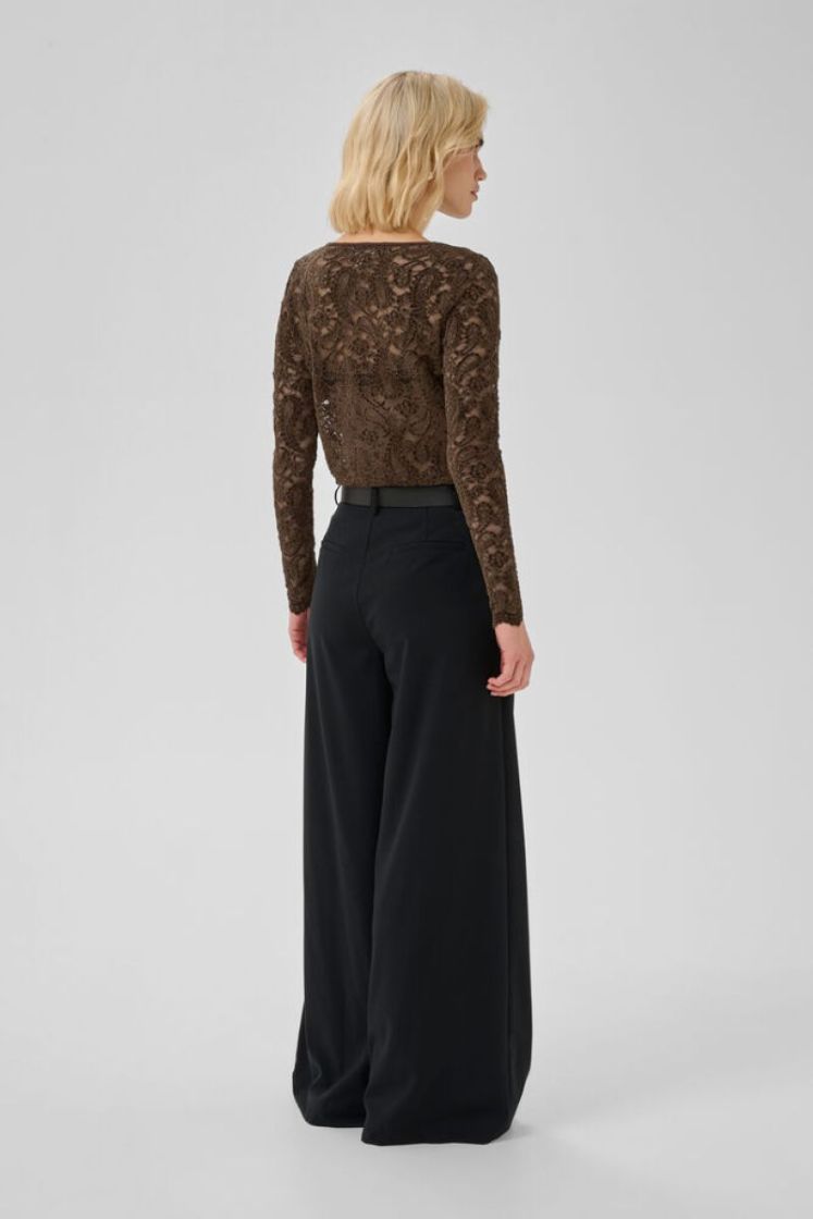 MWSalvi LS Lace Blouse 109828 Dark Brown