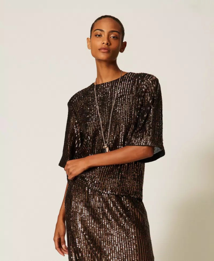  14171 SEQUINS STRIPES BROWN